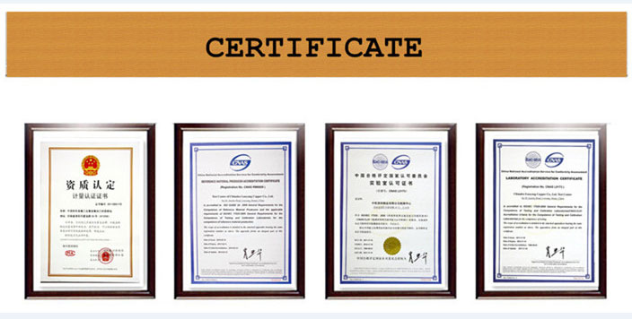 Verzinnter Kupferstreifen certificate